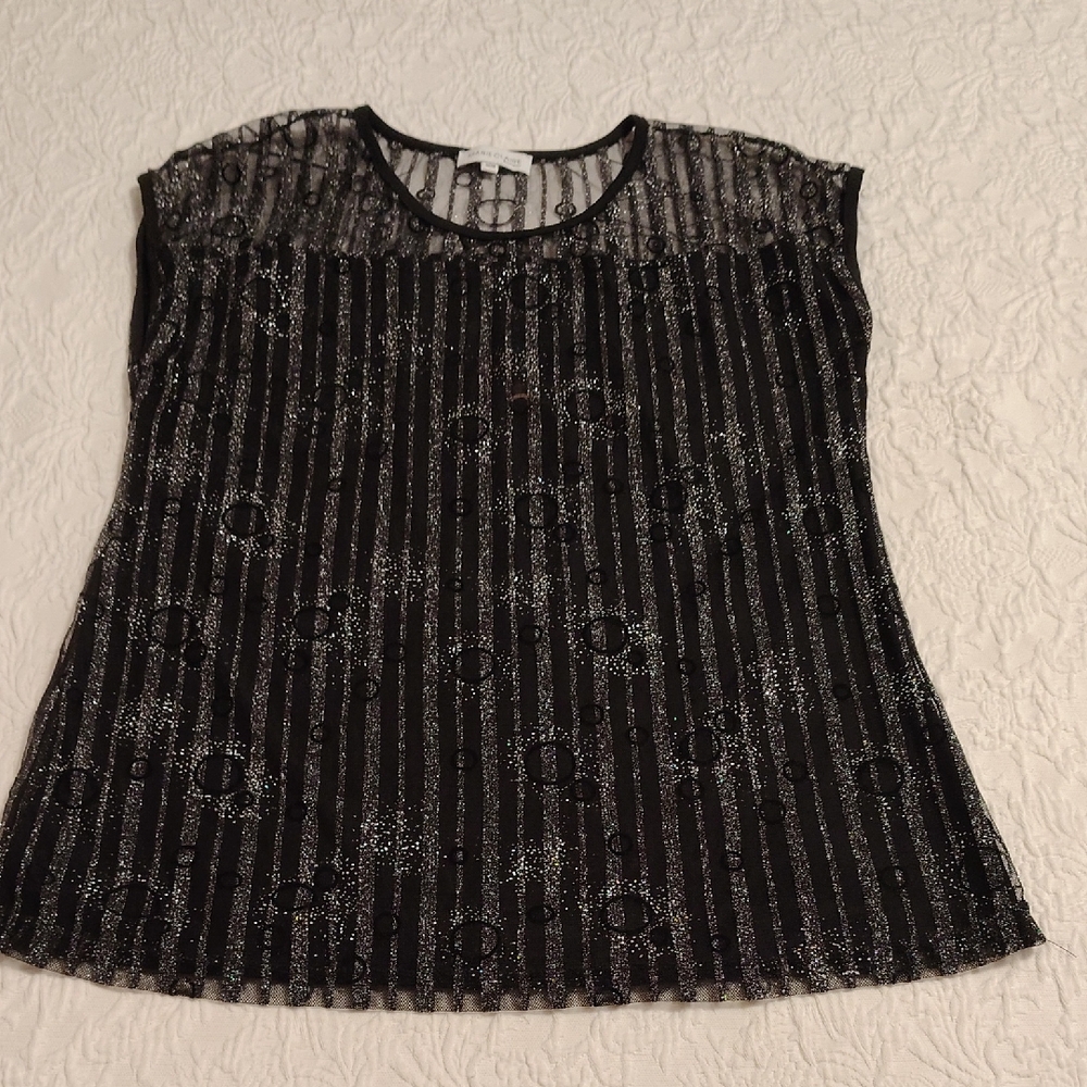 Black Metallic-Striped Cap Sleeve Blouse
